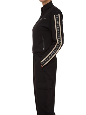 Felpa donna EA7 Emporio Armani in tessuto tecnico nero con bande logo in DONNA