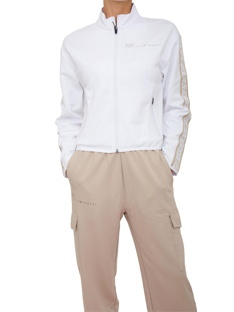 Felpa donna EA7 Emporio Armani in tessuto tecnico bianco con bande logo