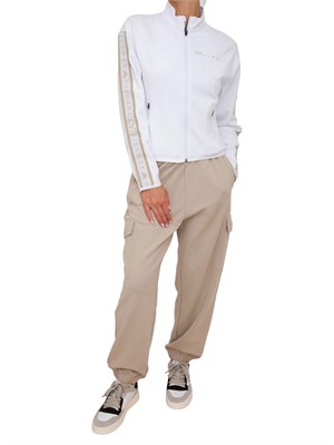 Felpa donna EA7 Emporio Armani in tessuto tecnico bianco con bande logo in DONNA