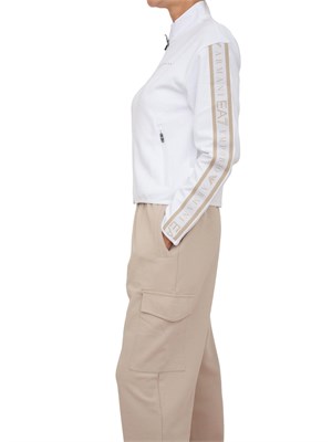 Felpa donna EA7 Emporio Armani in tessuto tecnico bianco con bande logo in DONNA