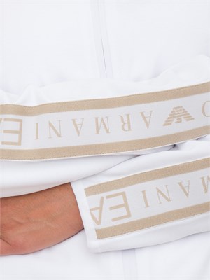 Felpa donna EA7 Emporio Armani in tessuto tecnico bianco con bande logo in DONNA