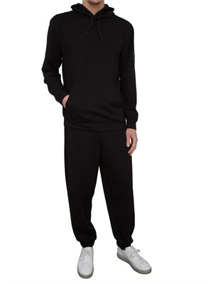 Felpa con cappuccio EA7 Core Identity Unisex in misto viscosa stretch nero in UOMO
