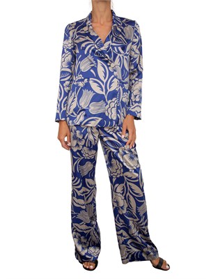 Pantalone donna Emme Marella in raso stretch ampio con stampa floreale blu in DONNA
