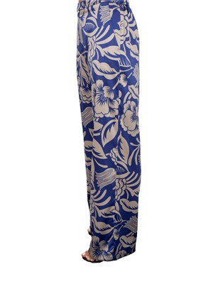 Pantalone donna Emme Marella in raso stretch ampio con stampa floreale blu in DONNA