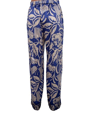Pantalone donna Emme Marella in raso stretch ampio con stampa floreale blu in DONNA
