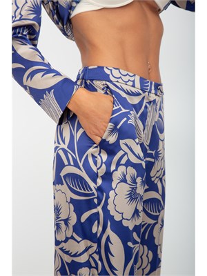 Pantalone donna Emme Marella in raso stretch ampio con stampa floreale blu in DONNA