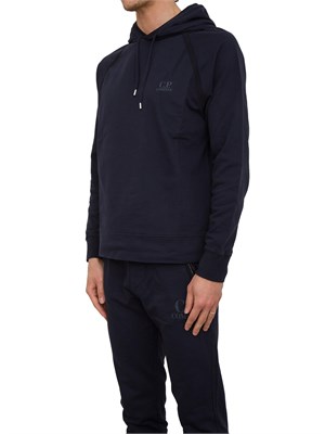 Felpa uomo blu con cappuccio C.P. Company in cotone logo stampato in UOMO