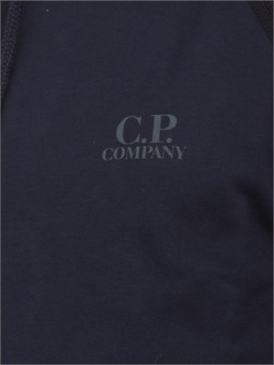 Felpa uomo blu con cappuccio C.P. Company in cotone logo stampato in UOMO