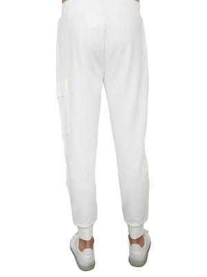 Pantaloni sportivi uomo C.P. Company in cotone bianco con tasca cargo con lente in UOMO