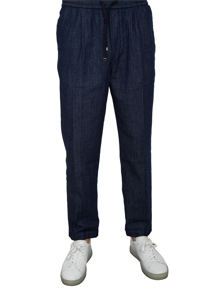Pantaloni chino Jacob Cohen modello carrot con coulisse in popeline blu denim