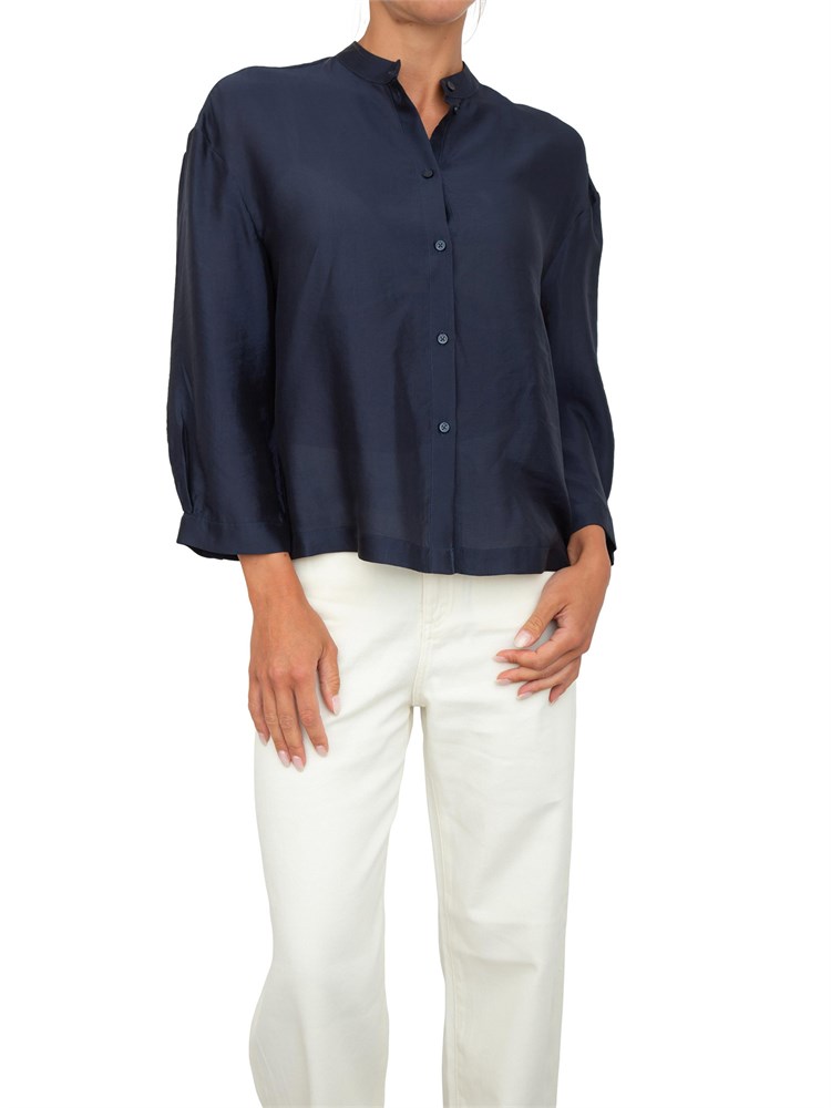Camicia over Armani Exchange blu in viscosa fluida