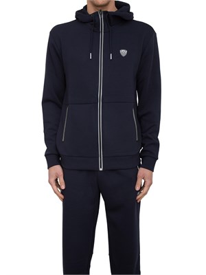 Felpa con cappuccio Ea7 in misto viscosa stretch blu in UOMO