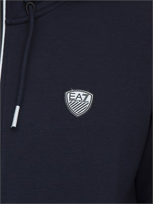 Felpa con cappuccio Ea7 in misto viscosa stretch blu in UOMO