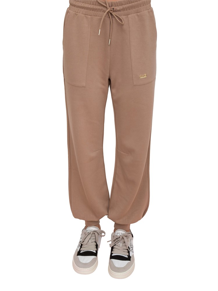 Pantaloni jogger EA7 Emporio Armani donna in interlock di misto modal beige