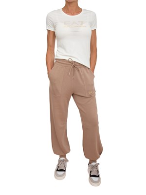 Pantaloni jogger EA7 Emporio Armani donna in interlock di misto modal beige in DONNA