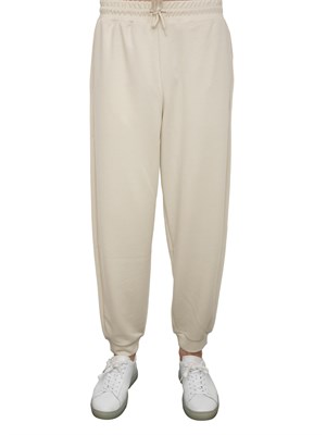 Pantaloni jogger EA7Core Identity Unisex in misto viscosa stretch avorio in UOMO