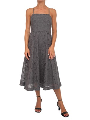 Abito midi Marella in cotone grigio ardesia con lavorazione ricami all over in DONNA