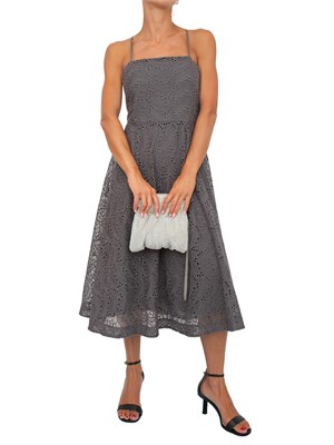 Abito midi Marella in cotone grigio ardesia con lavorazione ricami all over in DONNA