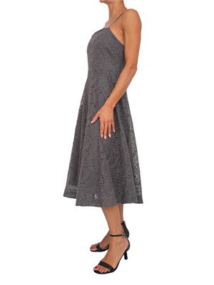 Abito midi Marella in cotone grigio ardesia con lavorazione ricami all over in DONNA