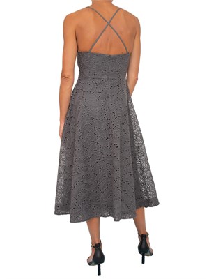 Abito midi Marella in cotone grigio ardesia con lavorazione ricami all over in DONNA
