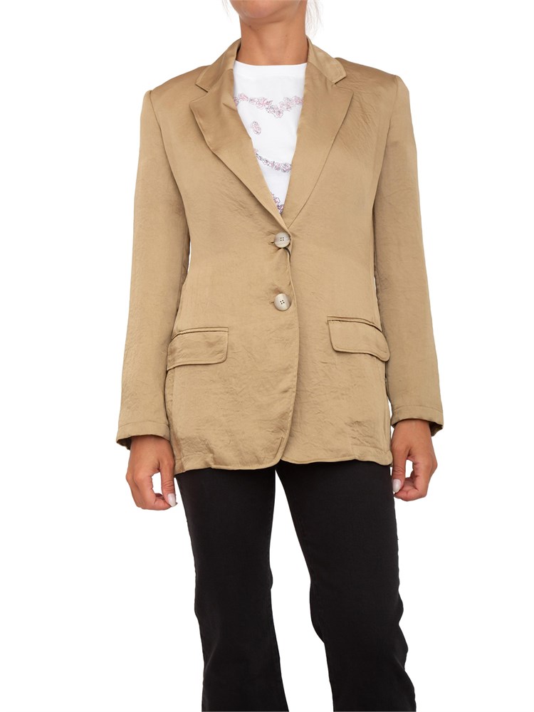 Blazer monopetto Marella in tessuto crinkle beige