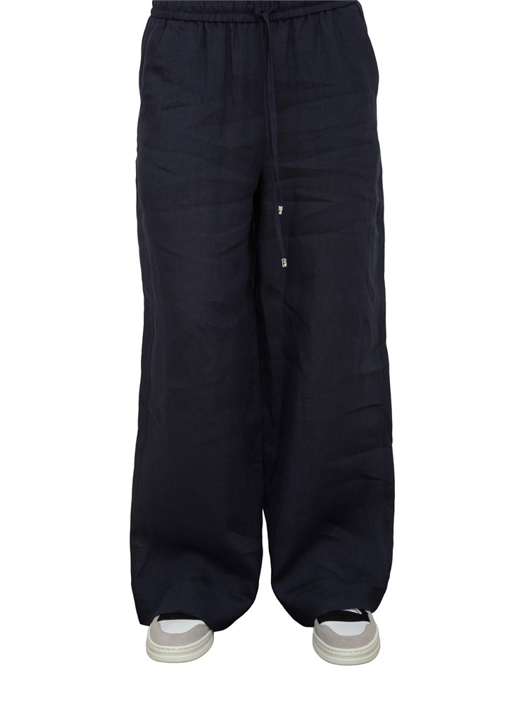 Pantalone donna Marella con fit dritto in lino blu