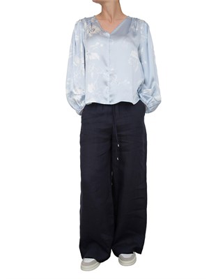 Pantalone donna Marella con fit dritto in lino blu in DONNA