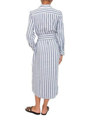 Chemisier Marella in viscosa e lino bianco con motivo rigato blu in DONNA