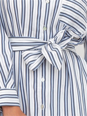 Chemisier Marella in viscosa e lino bianco con motivo rigato blu in DONNA