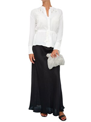 Camicia bianca manica lunga Twinset con ricami, perline e intarsi in rete in DONNA