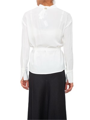 Camicia bianca manica lunga Twinset con ricami, perline e intarsi in rete in DONNA
