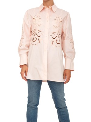 Camicia Twinset modello oversize in popeline rosa con ricamo in DONNA