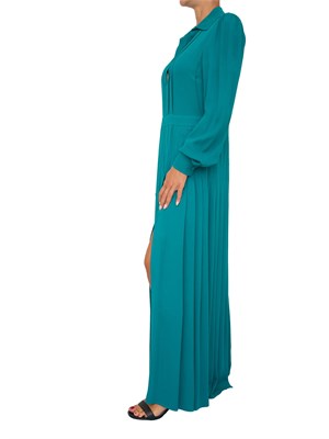Abito lungo Twinset in georgette plissé verde acqua con collo camicia e maniche lunghe in DONNA