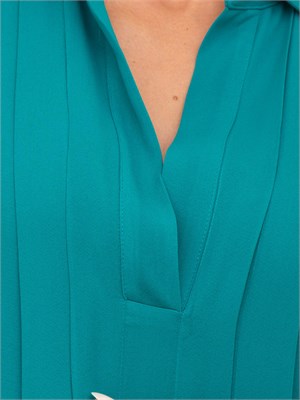 Abito lungo Twinset in georgette plissé verde acqua con collo camicia e maniche lunghe in DONNA
