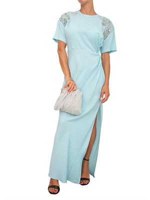 Abito lungo Twinset Actitude in twill fluido verde acqua con ricamo tono su tono in DONNA