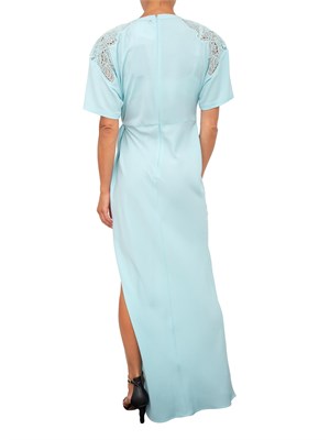 Abito lungo Twinset Actitude in twill fluido verde acqua con ricamo tono su tono in DONNA