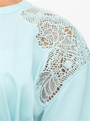 Abito lungo Twinset Actitude in twill fluido verde acqua con ricamo tono su tono in DONNA