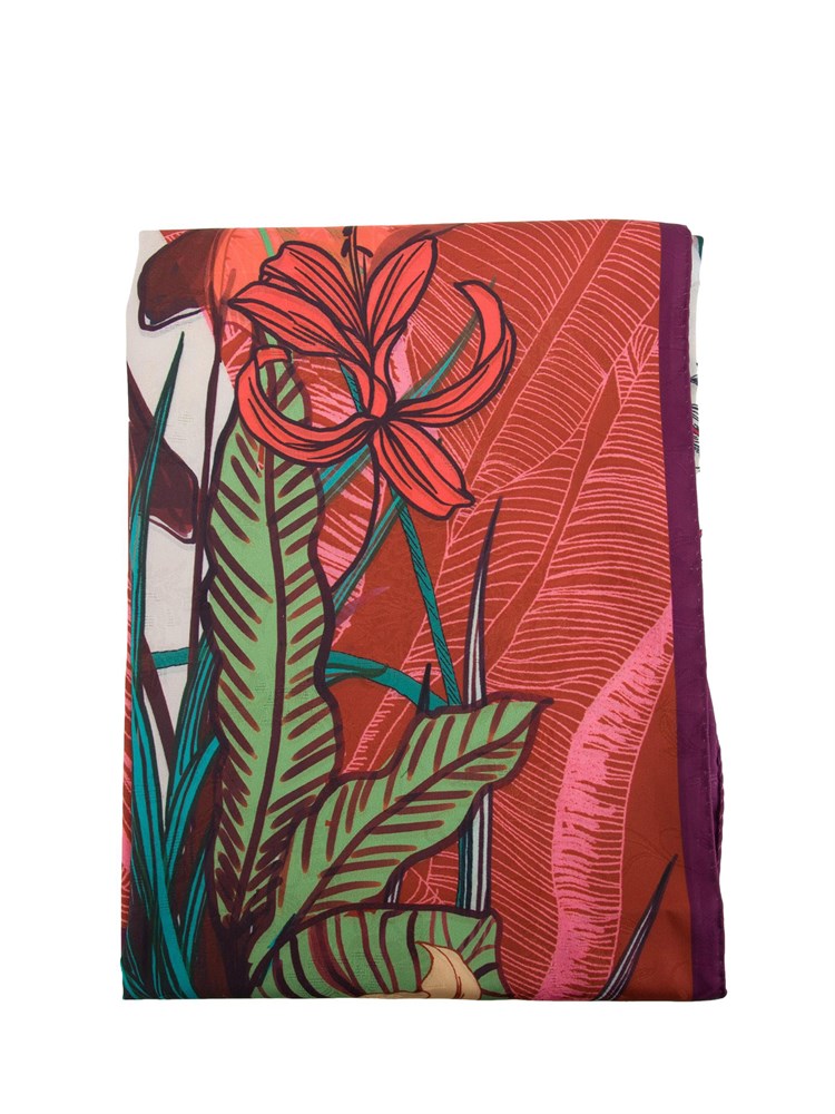 Kefiah jacquard rossa con stampa a fiori Twinset