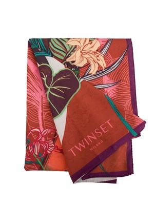 Kefiah jacquard rossa con stampa a fiori Twinset in DONNA