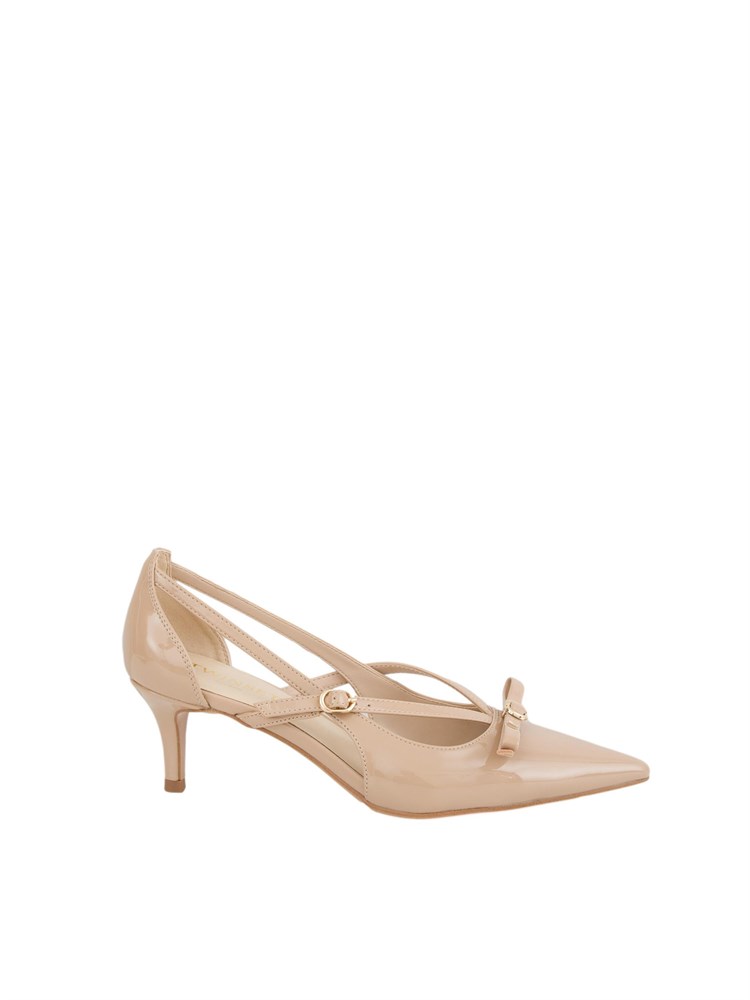 Décolleté Twinset in vernice con fiocco beige