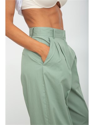 Pantalone donna Emme Marella in popeline verde con fit ampio in DONNA