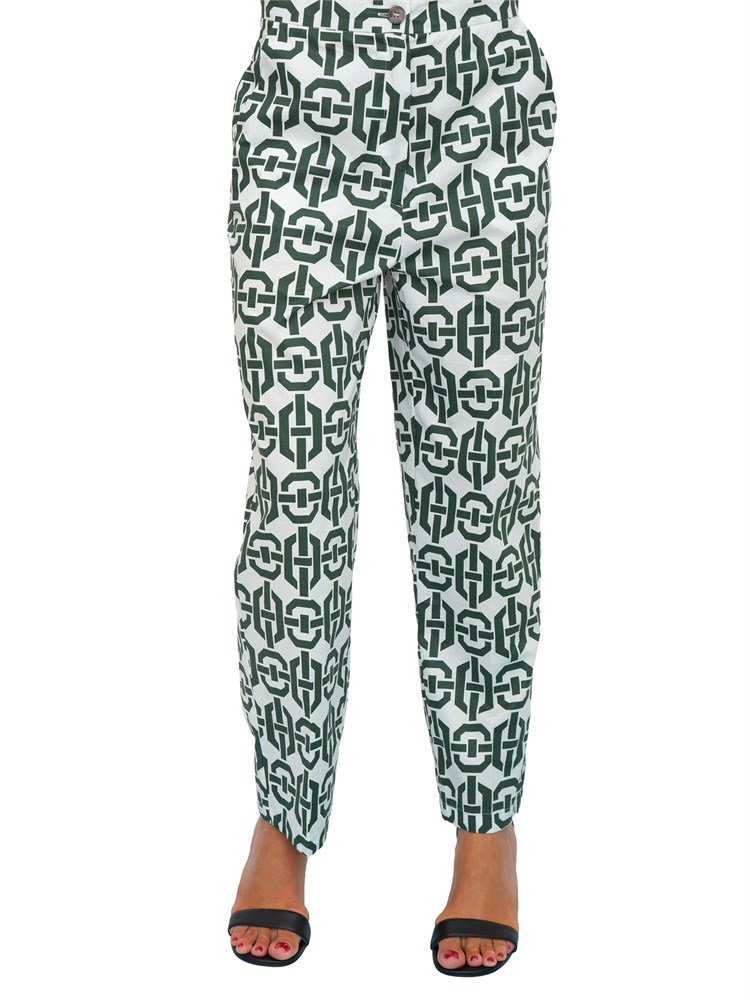 Pantaloni donna Emme Marella in popeline di puro cotone con stampa verde