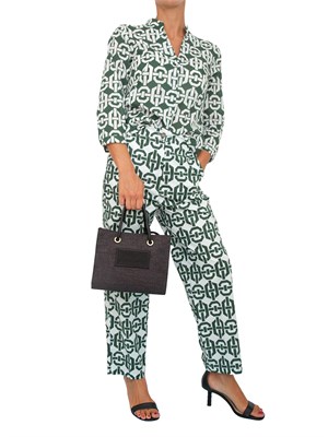 Pantaloni donna Emme Marella in popeline di puro cotone con stampa verde in DONNA