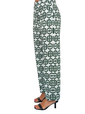 Pantaloni donna Emme Marella in popeline di puro cotone con stampa verde in DONNA