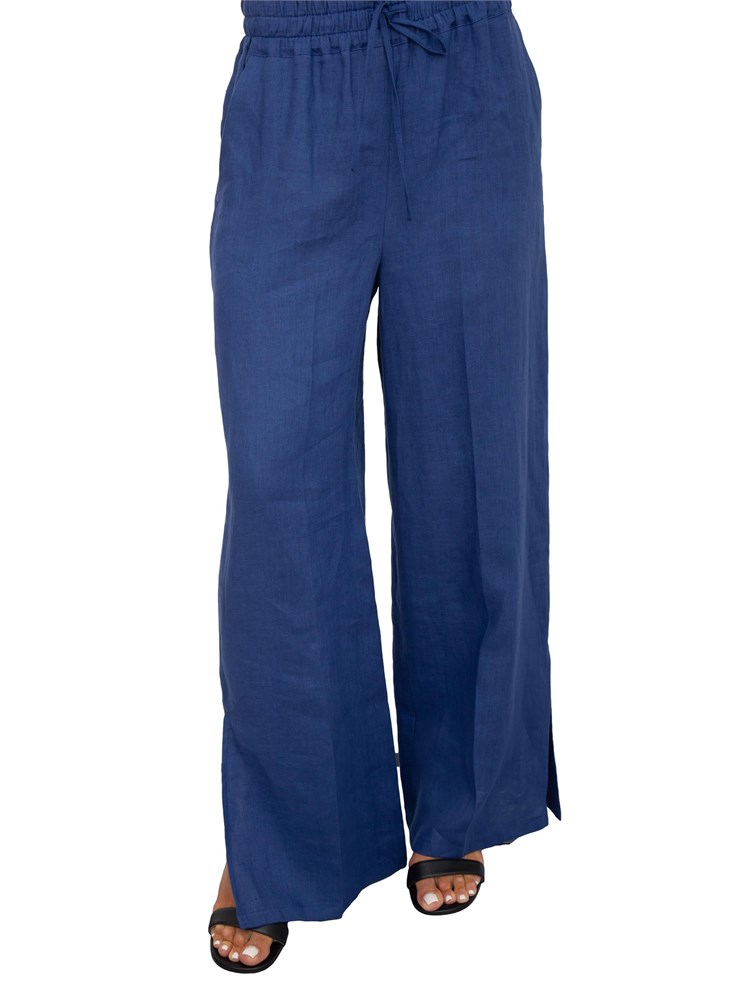 Pantaloni wide leg Emme Marella in puro lino blu