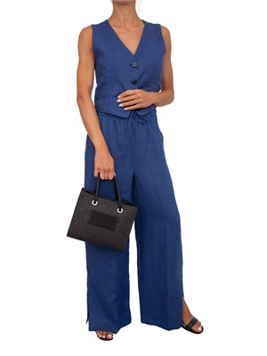 Pantaloni wide leg Emme Marella in puro lino blu in DONNA