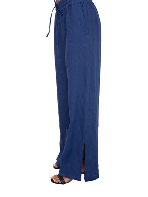 Pantaloni wide leg Emme Marella in puro lino blu in DONNA