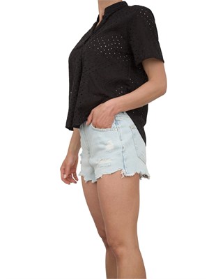 Camicia donna Emme Marella in mussola di cotone nero con ricamo sangallo geometrico in DONNA