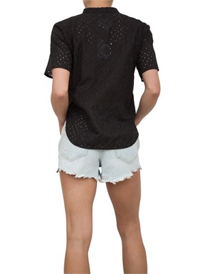 Camicia donna Emme Marella in mussola di cotone nero con ricamo sangallo geometrico in DONNA