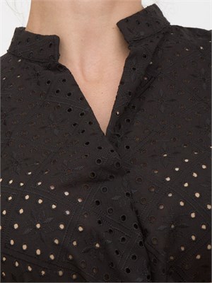 Camicia donna Emme Marella in mussola di cotone nero con ricamo sangallo geometrico in DONNA